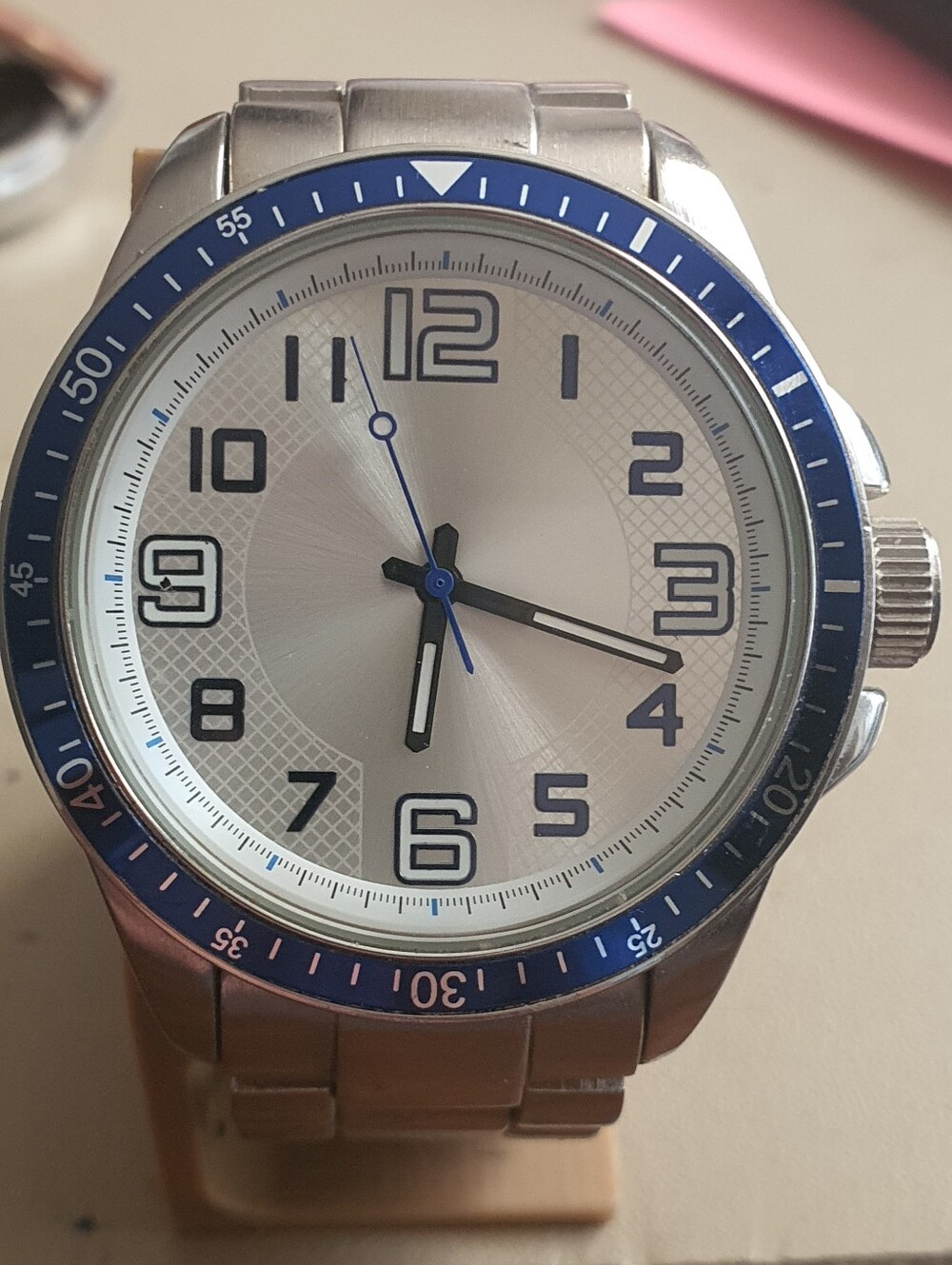 10/$20 Merona Silver/Blue Stainless Steel Diver Style Men's Watch w/Extra Links